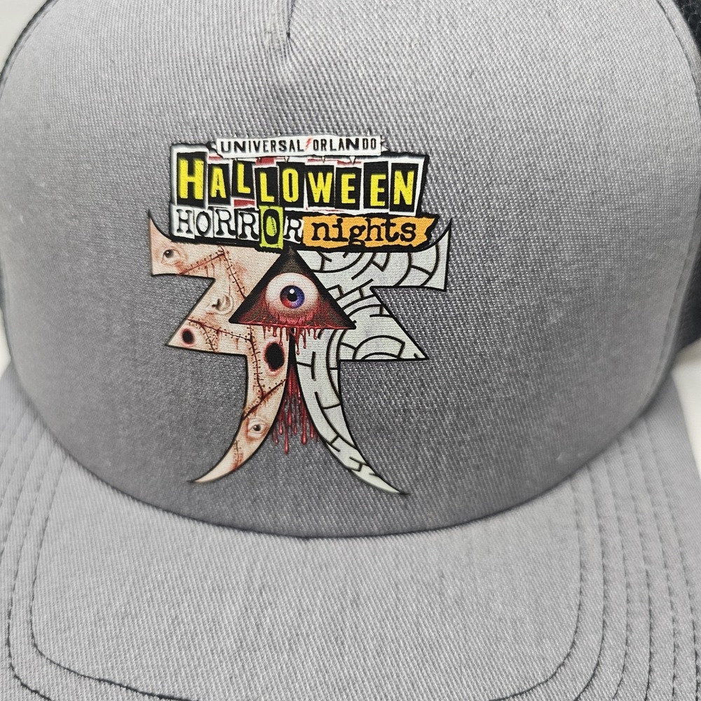 Universal Studios Halloween Horror Nights Trucker Hat Gray Black NWT 2024 - Picture 2 of 8